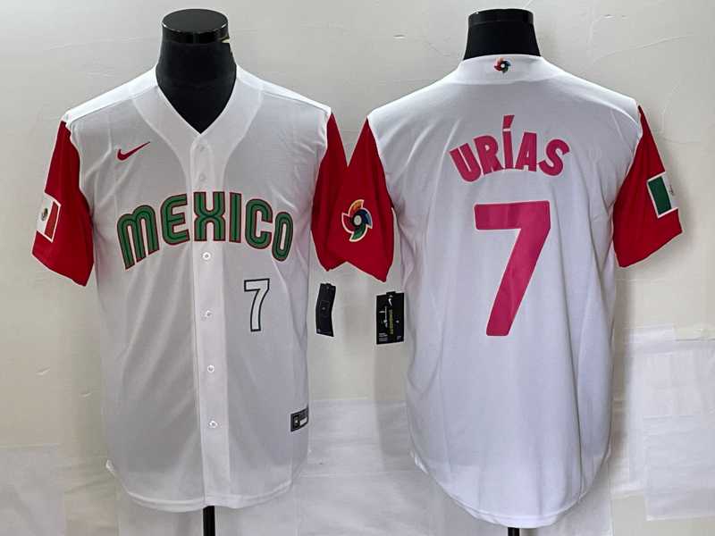 Men's Mexico Baseball #7 Julio Urias Number 2023 White Red World Classic Stitched Jersey25,We sell and wholesale Men's Mexico Baseball #7 Julio Urias Number 2023 White Red World Classic Stitched Jersey25 on line form chian!